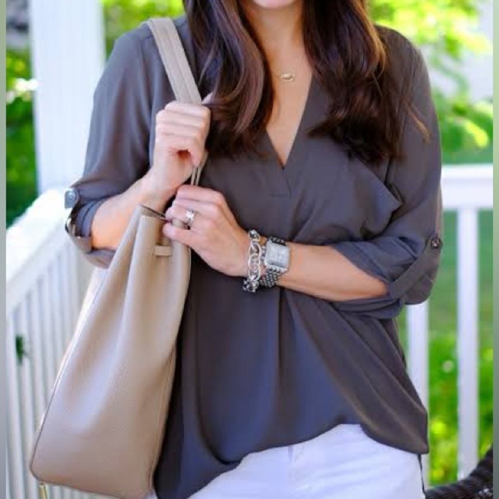 Lush Blue V-Neck 3/4 Length Sleeve Tunic Top
